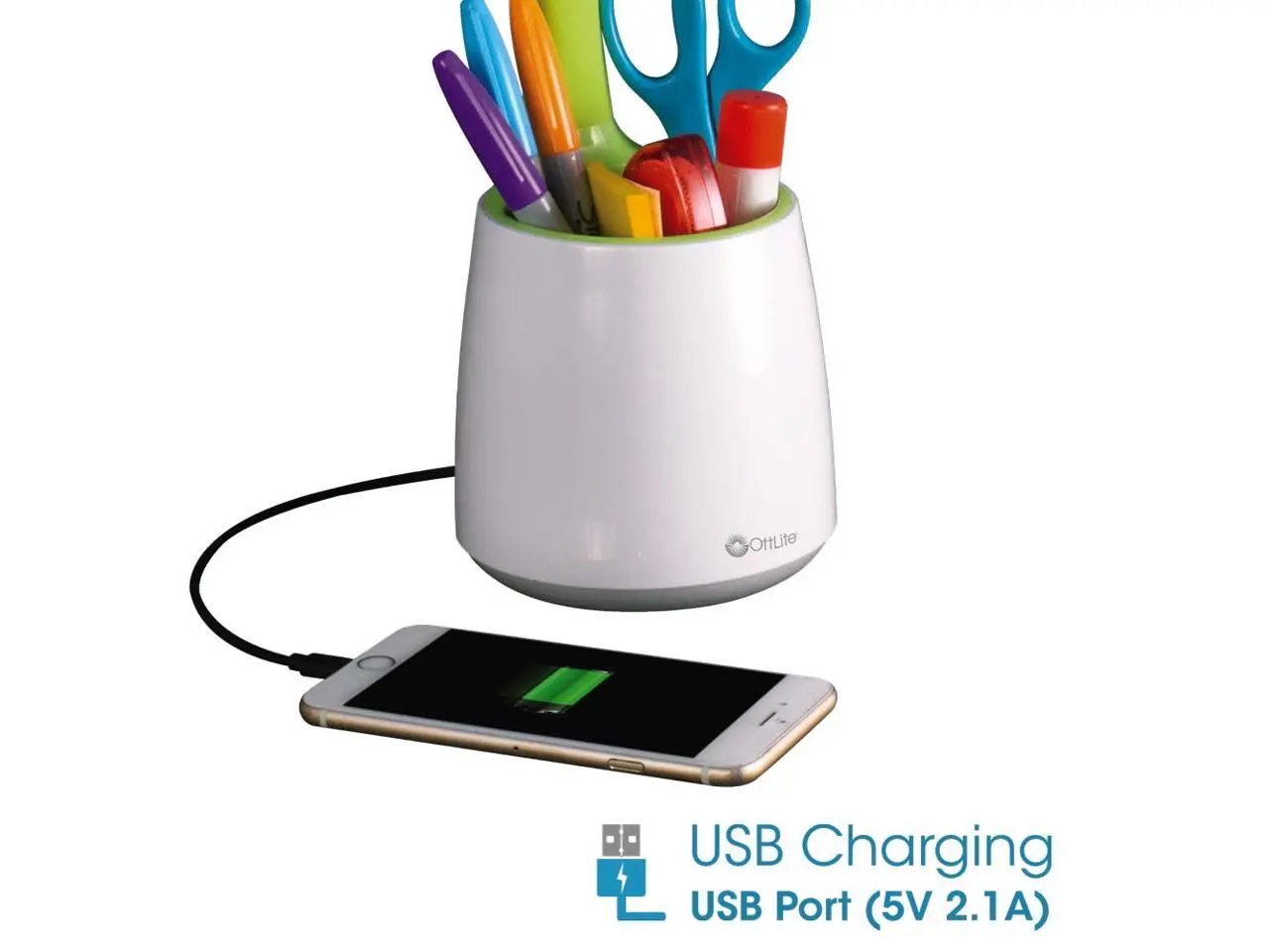 OttLite Organize LED Desk Lamp | 3 Brightness Settings, Reduces Eye Strain, 2.1A USB Port | Great for Home, Office, Workshop, Dorm