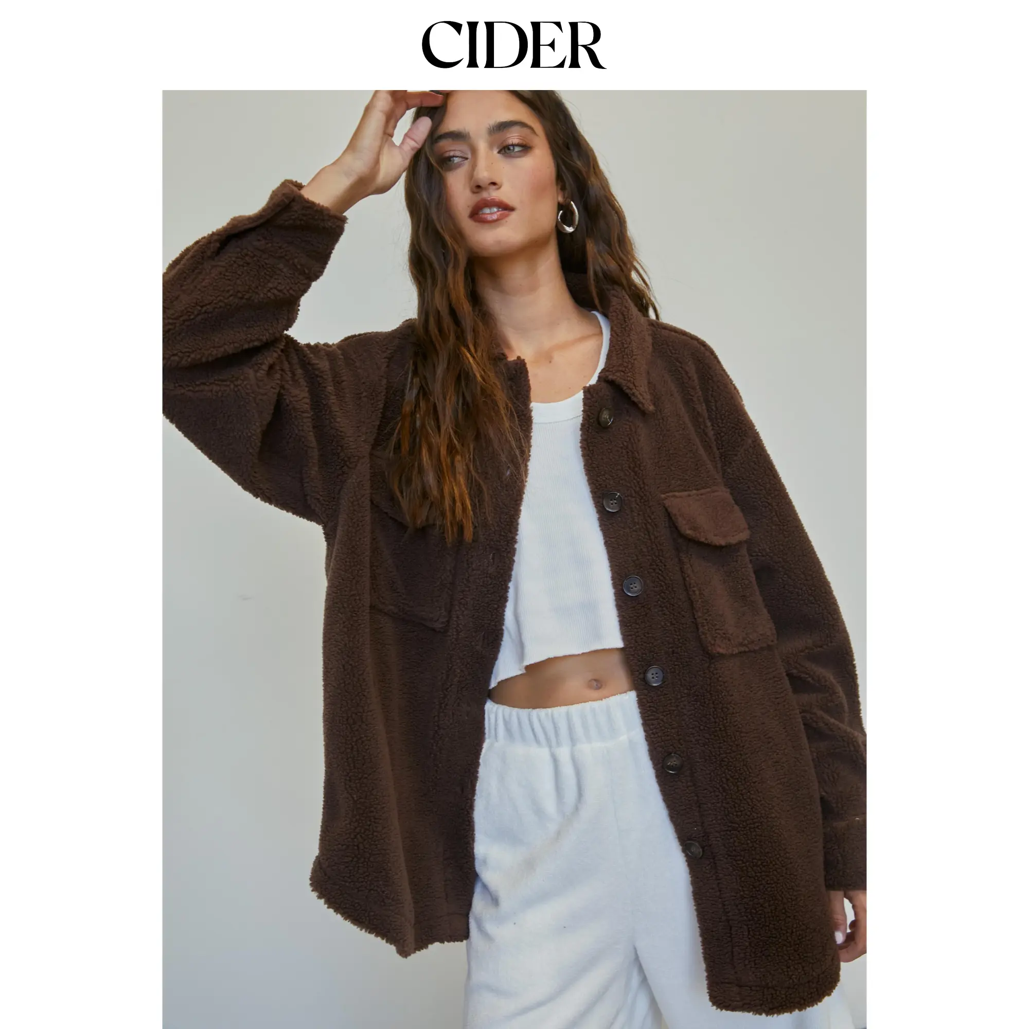Cider [3 colors, size 2-10] Teddy Fleece Shacket With Pockets