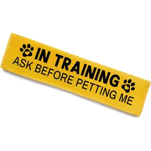 in Training Dog Leash Sleeve Funny Yellow Alert Wrap with Hanging ID Patch Ask Before Petting Service Dog Accessory Perfect Pet Birthday Gift for Dog Owners