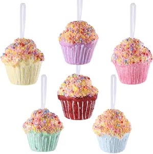 Party Decorations Ornaments,6pcs Hanging Christmas Tree Candy Ornaments, Macaron Color Mini Dessert Cupcake Pendant Set for Xmas New Year Birthday Home Party Supplies