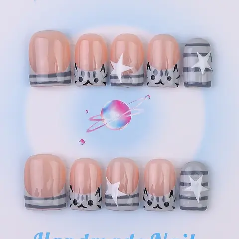 Nailssbysheccid, 10pcs press-on nails, Decorative Nails, square shape, 100% handmade, simple style, French tips nails, suitable for family dinners, dates, weddings, comes with jelly glue, crystal sticks and twisting rods