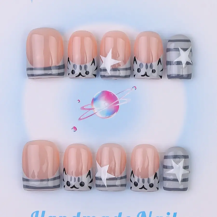 Nailssbysheccid, 10pcs press-on nails, Decorative Nails, square shape, 100% handmade, simple style, French tips nails, suitable for family dinners, dates, weddings, comes with jelly glue, crystal sticks and twisting rods