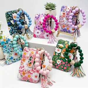 Women's Bohemian style beaded tassel keychains (2-pack), flower pattern wallet charms, a gift for your girlfriend, cute and stylish keychains, chic and gorgeous key pouch charms, bag pendants.