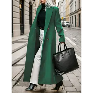 trench coat buttoned top       Elegant Green Coat For Women - Long Formal Professional Jacket, Machine-washed Winter Trench Style, Suitable For Office, Party And Daily Wear - Exquisite Structure H-shaped Tailoring, High-quality Fabric, Dura