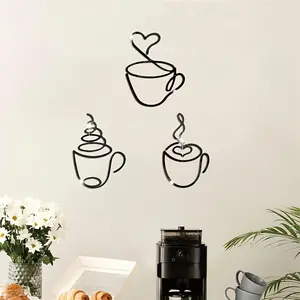 Creative Coffee Wall Hanging Statues Decor, Hanging Ornaments, 3 Piece Iron Art Decoration for Cafes, Style Wall Ornament, Room Decor Inspirational, Unique Home and Restaurant Accent