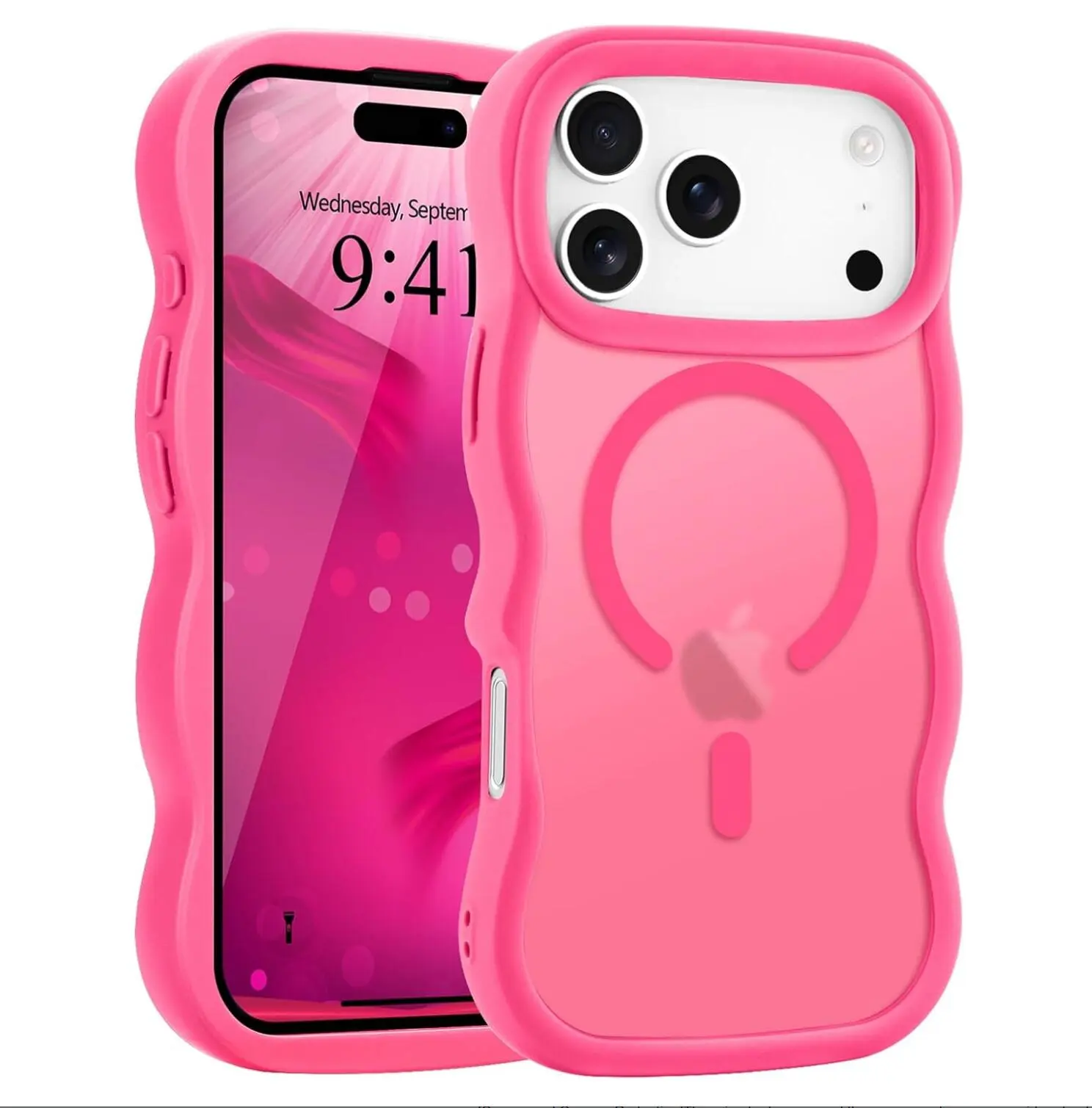 Magnetic Wavy Case for iPhone 17 Pro Max 16 15 14 13 12 Case, Curly Wavy Frame Hard Translucent Matte Clear Back Cover for Women Men Compatible with Magsafe Shockproof TPU Bumper Phone Case