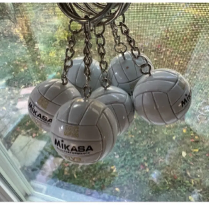 Mikasa 6 Miniature Volleyball Keychain - Gray with Ridges, Ideal for Sports Enthusiasts and Key Organization