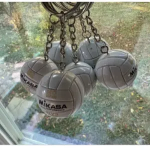 Mikasa 6 Miniature Volleyball Keychain - Gray with Ridges, Ideal for Sports Enthusiasts and Key Organization