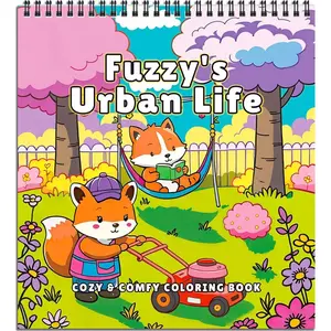 Cozy Coloring Book for Adults and Kids – Featuring Fuzzy’s Cute Animal Urban Life Moments, Bold and Easy, Simple Coloring Book for Teen Relaxation & Mindfulness Gift for Women, Spiral Bound Design