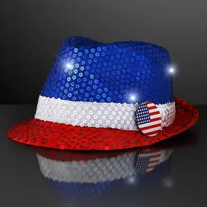 Red White & Blue Sequin Flashing LED Fedora Hat