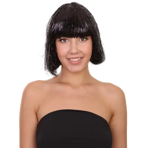 HPO Premium Adult Women's Tinsel Bob Wig Collection , Breathable Capless Design, Flame-Retardant Synthetic Fiber