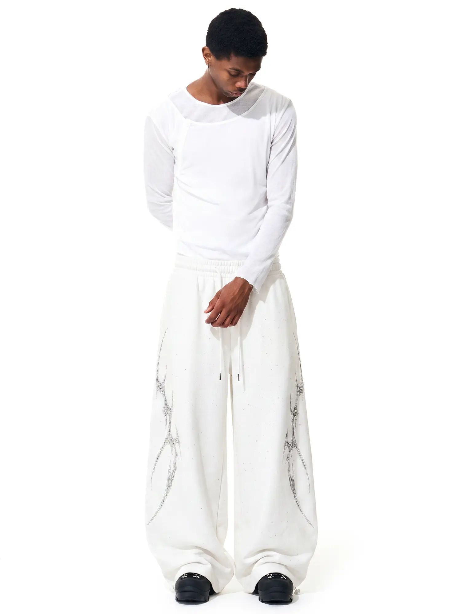FDR Unisex Vintage Rhinestone Pants, Loose Fit Wide Leg Straight Trousers, Casual Retro Style Bottoms for Everyday Wear Baggy Pant Streetwear Outfits & Easy Styling