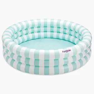 Maccabi Art Pastel Stripe Inflatable Pool – 5.5ft Round Blow Up Pool for Adults with AirFlate Tool, Repair Patch & Drain Plug – DuraSeam Leak Protection – Dewdrop Blue & Puffy Cloud