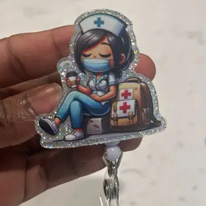 TEAD Nursez Nurse Badge Reel Retractable ID Holder with Glitter Design and Medical Theme for Healthcare Professionals