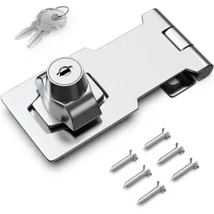 3 Inch Keyed Hasp Lock for Cabinets & Small Doors, Twist Knob Design, Heavy Duty Zinc Alloy with Chrome-Plated Iron, Includes Keys & Screws, Silver