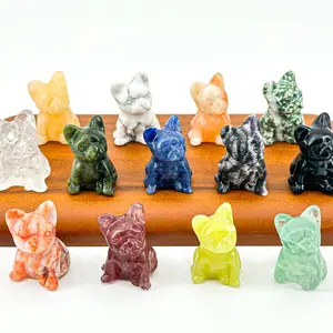 【Higher Crystal】Crystal French Bulldog Figurines – Miniature Gemstone Dog Decor (1.18 inches)