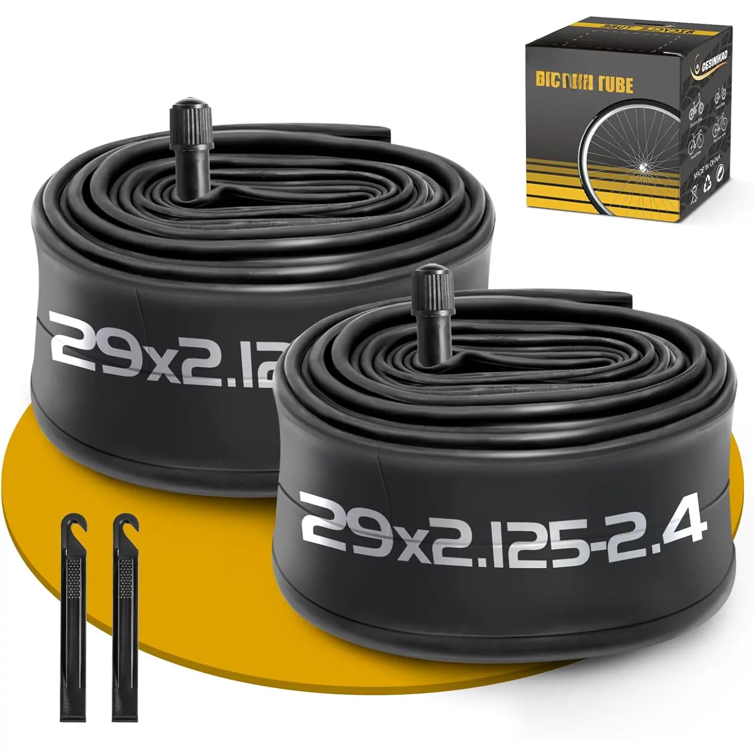 2 Pack 29 Inch  Tube, 29" Bicycle Tube for 29 x 2.125/2.2/2.25/2.3/2.35/2.4  Tire, Butyl Rubber Inner Tube with 2 Tire Levers for Mountain MTB
