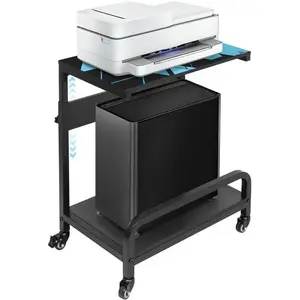 Height Adjustable  Tower Stand, Compact Printer Stand, 2 Tier for ATX Case,  CPU Floor Stand PC Tower Stand CPU Holder Cart with Guard Rail 32.7" X 21.6" X 15.8", Blue