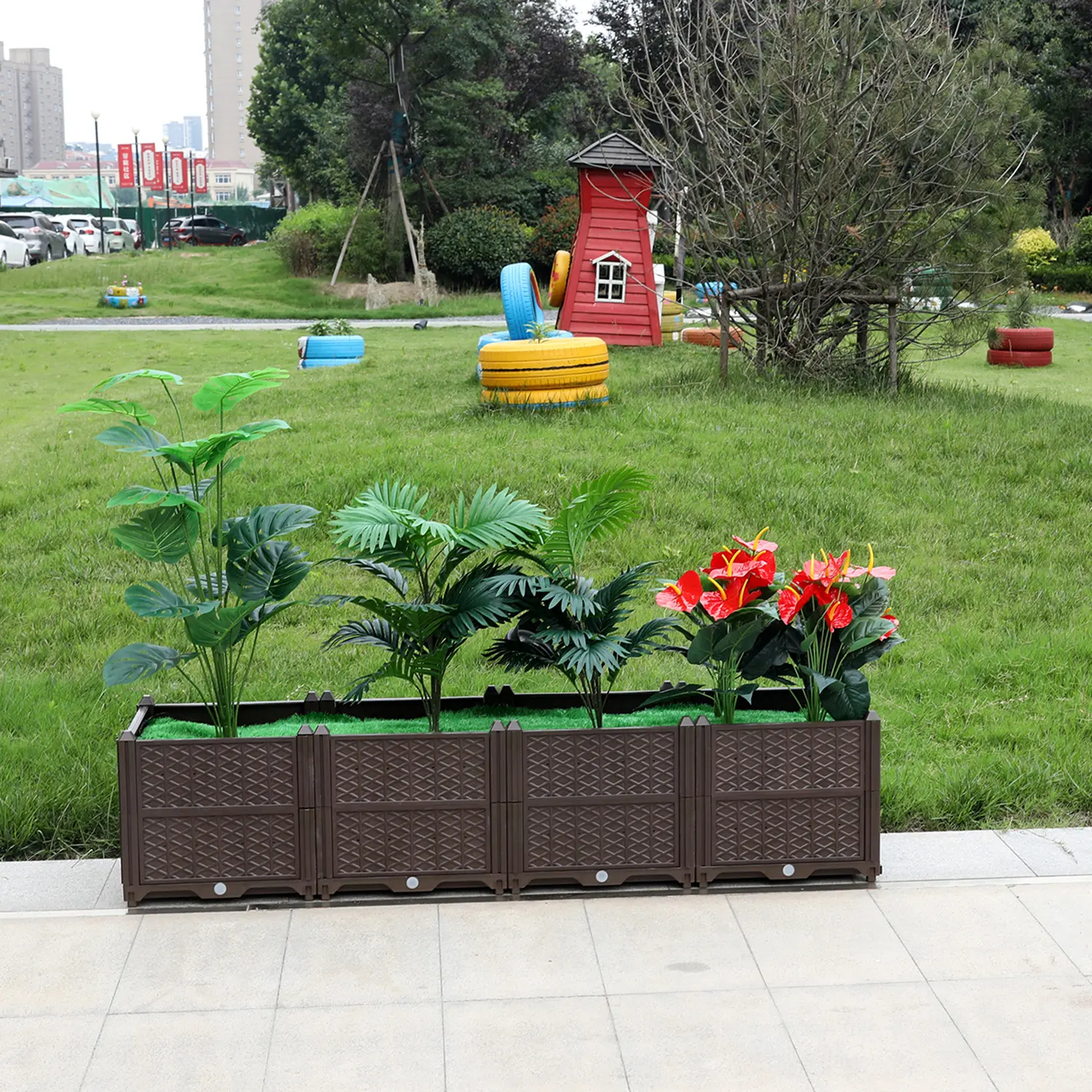 Heavy Duty Stackable Rectangular Plastic Raised Garden Bed Kit - Dual Use Indoor-Outdoor Open Base Grow Box with Water Barrier, Bottom Board, Stylish Beautiful Appearance, Stackable Vegetable Planters, Heavy Duty Planter, Ideal Gifts for Family, Friends