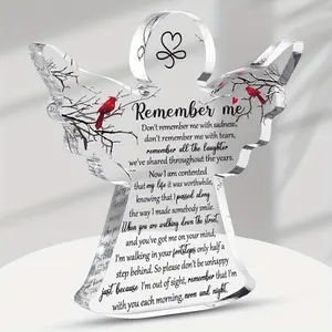 Angel Cardinal Memorial Plaque - Acrylic Sympathy Gift for Loss of Loved One | Bereavement Table Decor with 'Remember Me' Message Decoration Signs