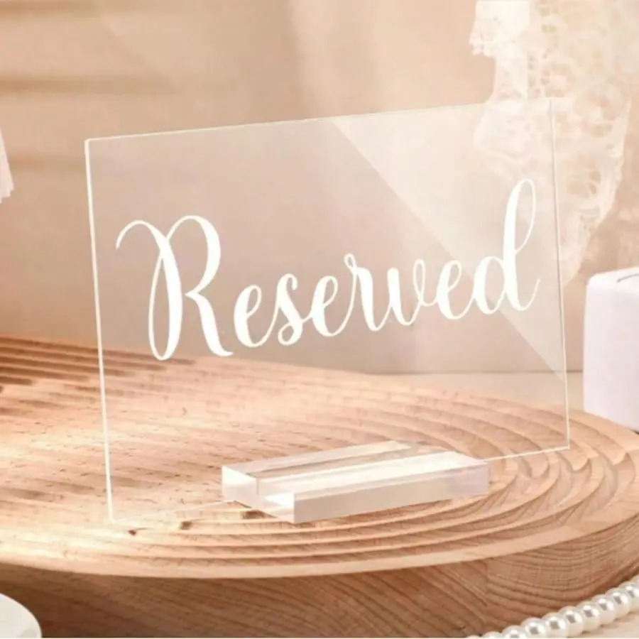 Acrylic Reserved Table Signs, Acrylic Plaque Decor, Clear Wedding Reserved Signs with Holder, Table Cards for Wedding Seating, Reception, Restaurant, Birthday Party, Decorative Sign, Signage