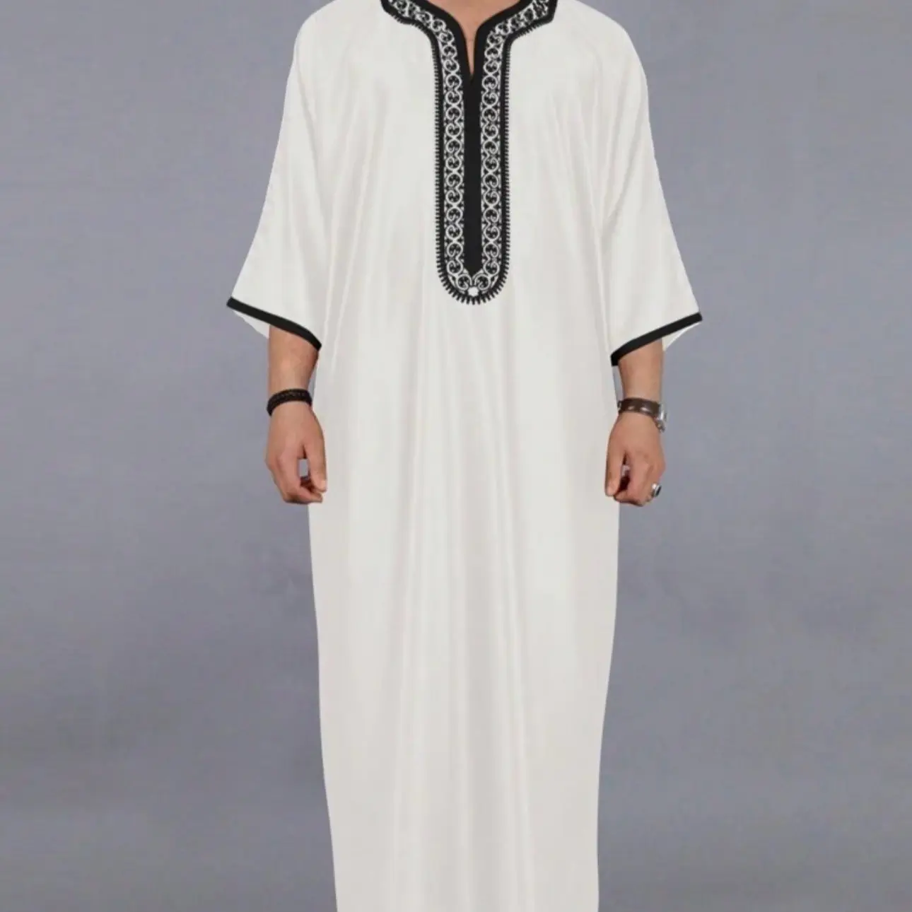 Thobes for Men - White, Short Sleeves, Black Detailing, Suitable for Men, Versatile Casual Wear - Briefs, Menswear