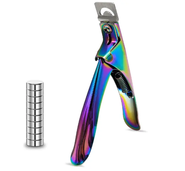 Acrylic Nail Cutter with Magnet Sizer & Length Measurement,Adjustable Stainless Nail Trimmer for Salon Home Nail Art, Professional Nail Clippers for Precise Manicures (Rainbow)
