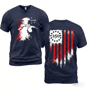 America 250th Anniversary T-Shirt 1776-2026, Men's Casual Patriotic Top with Revolutionary Soldier Graphic Tee,4th of july t-shirt