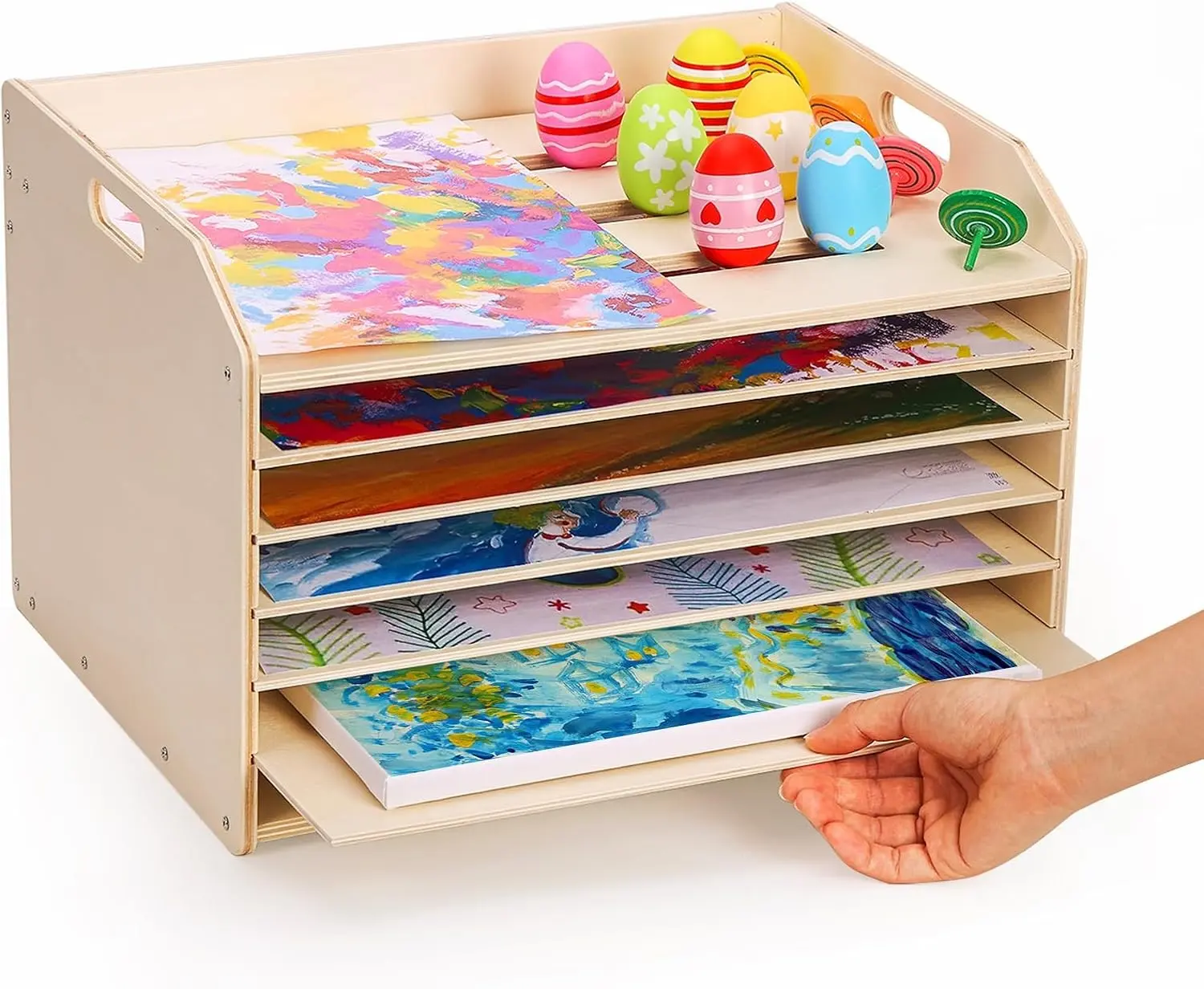 Wooden Art Drying Rack, Removable Paint Drying Rack, Puzzle Holder Rack, Canvas Art Painting Storage Shelf for Kids, Artwork Display Organizer for Playroom Craft Collection Lovers(7 Shelves)