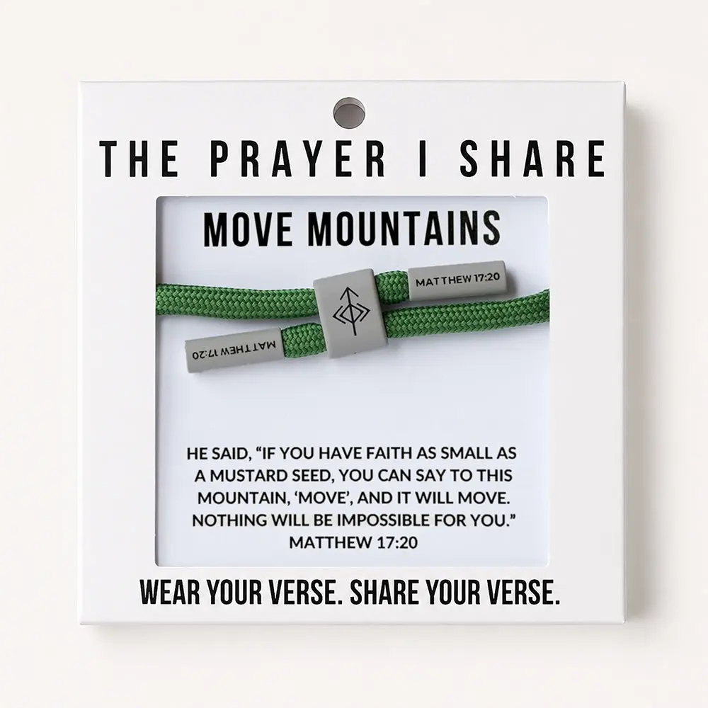 The Prayer I Share Move Mountains Matthew 17:20 Fashionable Stackable Bracelet in Polyester Cord with Silicone Accents Adjustable to 9.5" Waterproof Sweat-Proof for Active Lifestyles