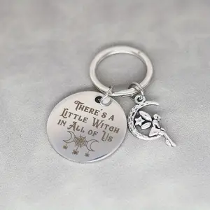 [Witchy Vibes Engraved Gift] Witchy Keychain Witch Halloween,Witchy Vibes,Practical Magic Quote,There Is A Little Witch In All Of Us,Engraved Halloween Gift