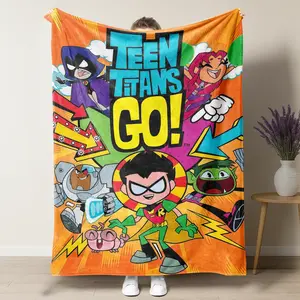 Orange Teen Titans Go! "Comic Blast" Graphic Flannel Blanket,Superhero Comic Book Style Print Soft Throw Blanket,Dynamic Pop Art,Must-Have Gift for Cartoon Fan Kids,Perfect for Playtime & Naps