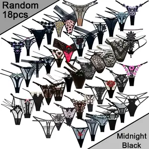 Pack of 18 “Wild Black” Ultimate 18-Piece Women’s Lace Thong Set — includes animal prints and embroidery; high stretch, seamless, comfortable — beautifully packaged, suitable for parties, gifting, and everyday wear