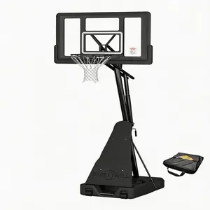 Adjustable 5.25 - 10 feet basketball hoop, 44-inch portable goal with shatter-proof rear panel, ball retrieval device