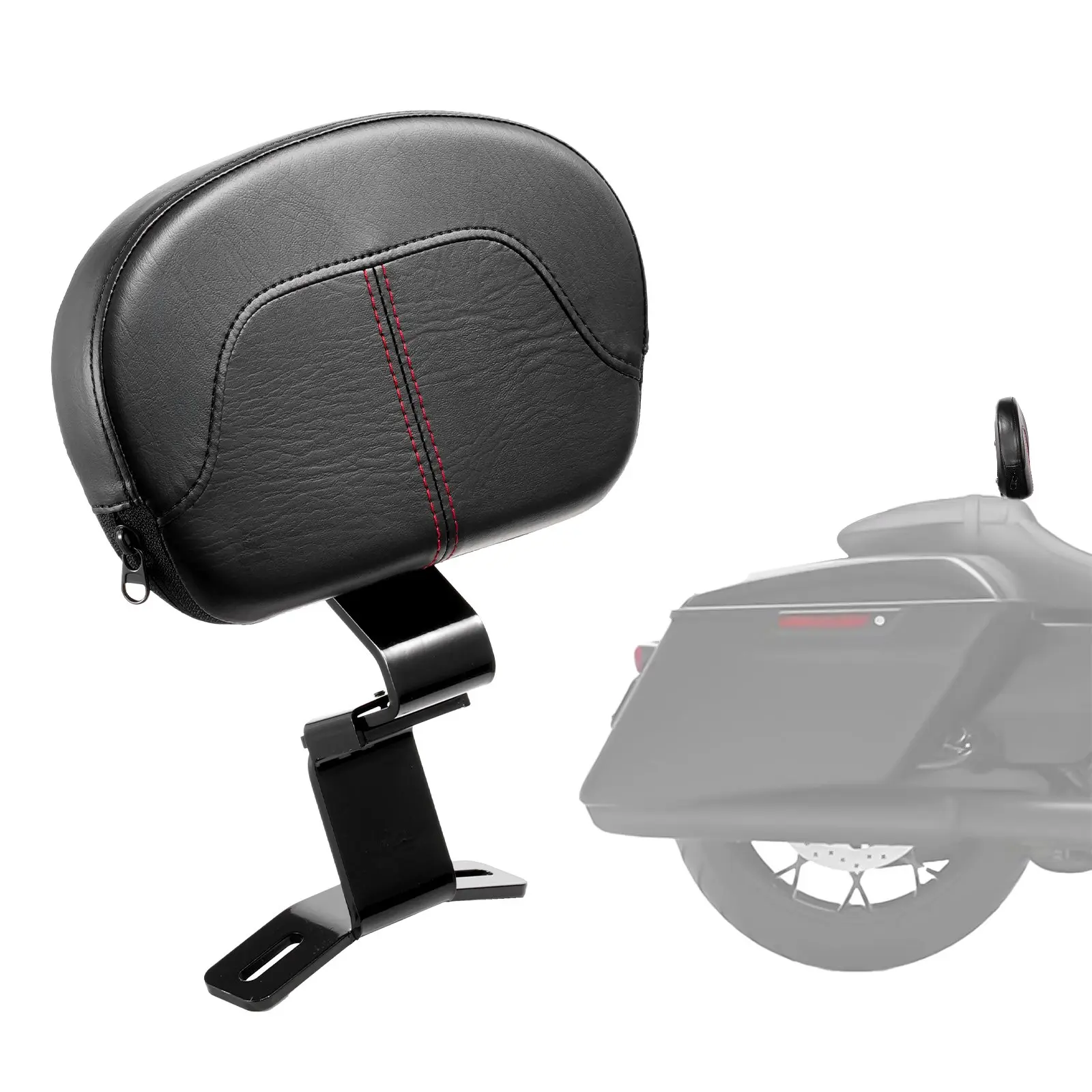 Leather 12.2"-High Detachable Motorcycle Backrest Sissy Bar - High-Density Foam, Waterproof, Sleek, Ergonomic Rider Support, Easy Install, Black, Compatible with Harley-Davidson Touring Models, Includes Detailed Instructions, Ideal for Long Road Trips