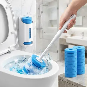 Wall Mount Disposable Toilet Cleaning Wand Set with Storage Holder, Comes with 12 Replacement Refill Heads, Sanitary Cleaning Kit for Household Bathroom & RV Use