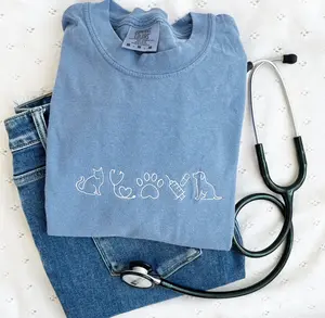 Veterinarian Icons Embroidered Comfort Colors T-Shirt | Vet School Top | Animal Lover | Pet Doctor Gift | Veterinarian Gift