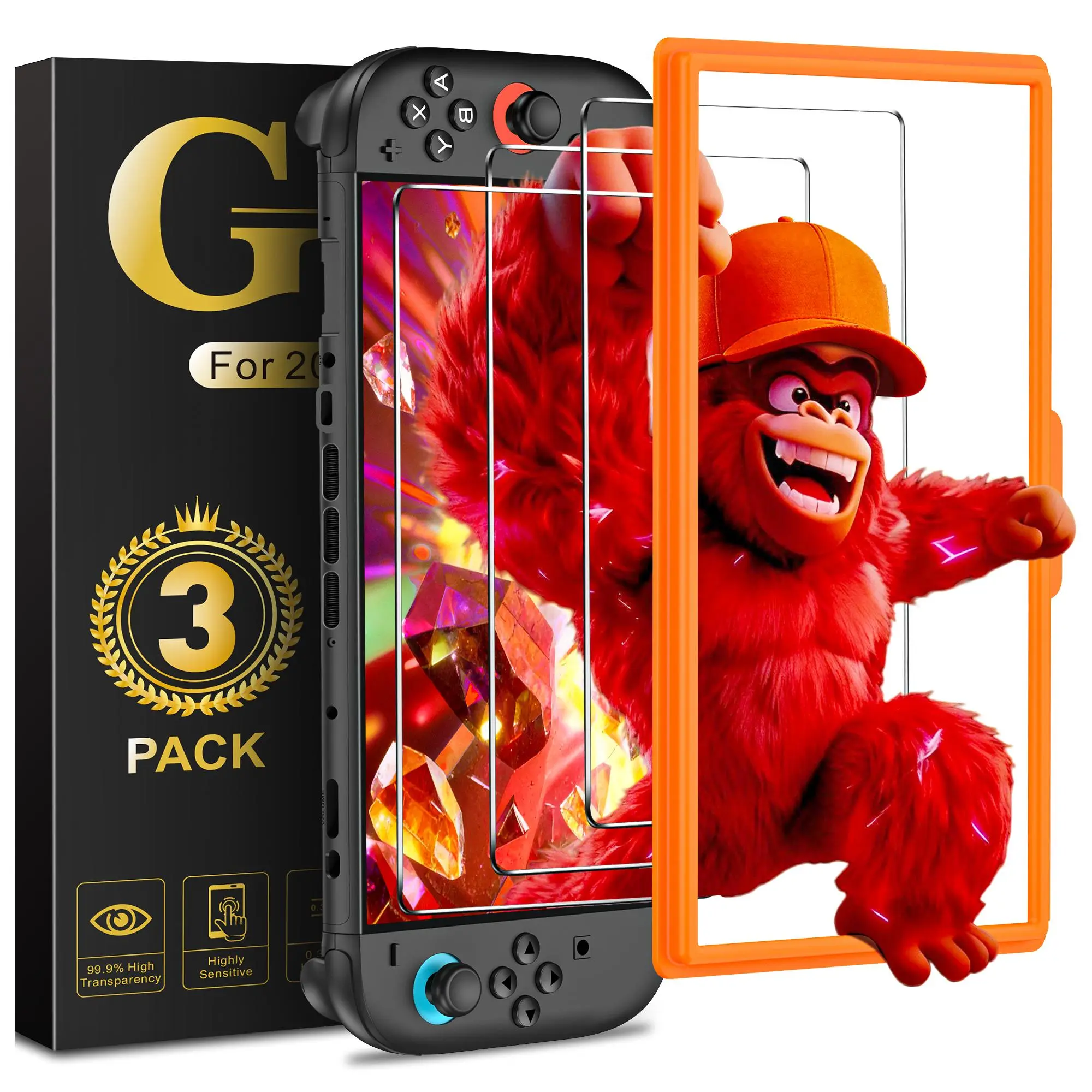 BEBONCOOL 3 Pack Game Accessories Screen Protector for 2025 Switch 2 Handheld Devices, Bubble-Free, Anti-Glare, Touch-Sensitive, Device Protection