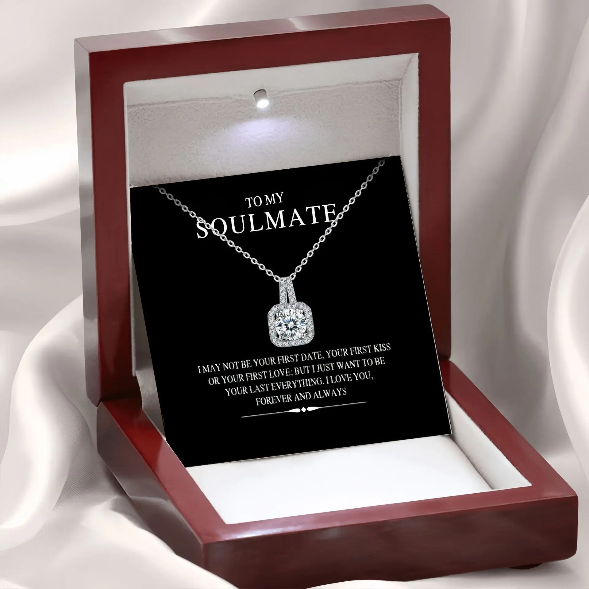 White gold necklace+wooden gift box (wit