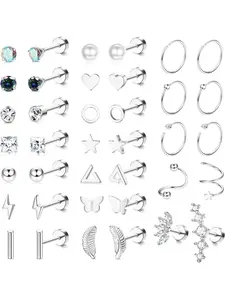19Pairs Small Earrings Women Set Steel Cartilage Helix Earrings Hypoallergenic Post Earrings Star Moon Flatback Earrings Sparkling Zirconia Hoop Earrings Piercing Stud Earrings for Women Men