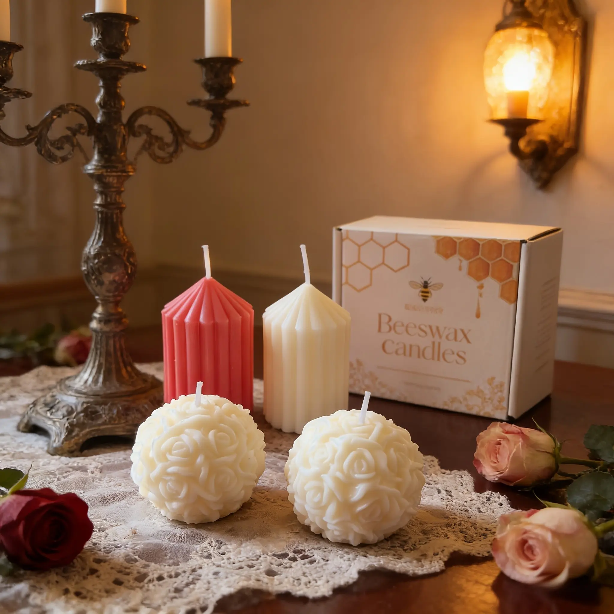 Romantic gift set, rose scented aromatherapy candles, Candle Sets, Floral Candle, rose patterned spherical, cylindrical, atmospheric candles, used for home decoration, birthdays, anniversaries, New Year's, Mother's Day, various holiday gifts
