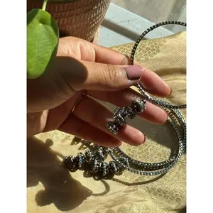 Black Latkan Jhumka With Stones Bangles Set