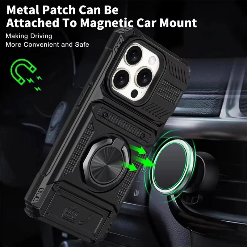 Military quality Case For iPhone 11 13 14 15 16 Pro Max Magnetic Rotated Ring Kickstand Heavy Duty Drop Protection Wallet Cover