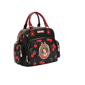 CHERRY LIPS CONVERTIBLE HANDBAG / BACKPACK - Dome-Style with Structured Base, Multiple Compartments, Adjustable Strap, Soft Lining, Perfect for Everyday Outings Elegant Bags
