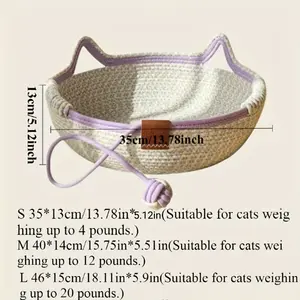 Hand-Knitted Round Cat Bed with Cat Ears - Traditional European Style Four-Season Pet Bed, Soft Pastel Colors & Floral Pattern, Cozy Basket for Small