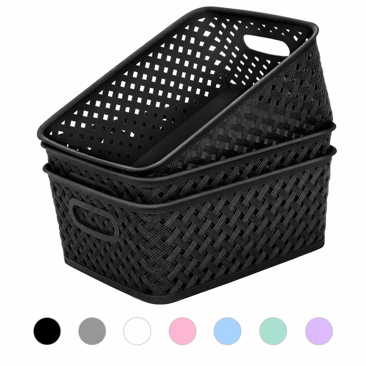 MaxGear Baskets for Organizing, 3 Pack Plastic Storage Baskets with Built-In Handles, Woven Organizer Bins for Pantry, Closet, Bathroom, Kitchen, Cabinet and Office