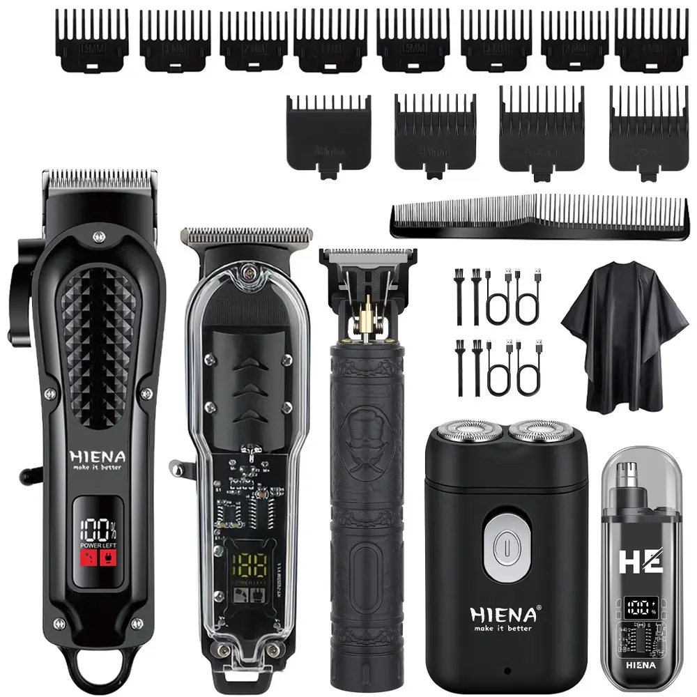 HIENA Professional Men's Cordless Hair Clipper Set, Digital Display, USB Charging, Cordless Barber Grade Hair Clipper, Lithium Battery, Adjustable Speed, Multiple Accessories, Cordless Hair Cutting, Men's Beauty Gifts