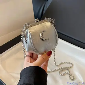 Mini Kiss Lock Clutch Bag for Women, Trendy Chain Crossbody Shoulder Bag, Aesthetic Small Designer Purse, Lightweight Evening Handbag, Chic Everyday Outfit Accessory for Going Out & Parties tiktokshopspringglowup