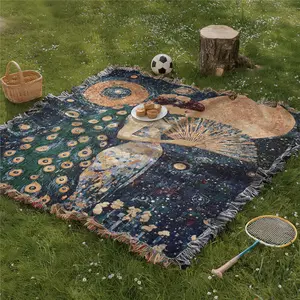 Multi Purpose Picnic Mat, Outdoor Picnic Blanket, Yarn Woven with Tassel, Peacock Princess Pattern, Soft and Breathable, Suitable for Travel Camping Lawns Weddings, Indoor Bohemian Decoration, Machine Washed, Used As Bed Blanket Sofa Towel Tablecloth