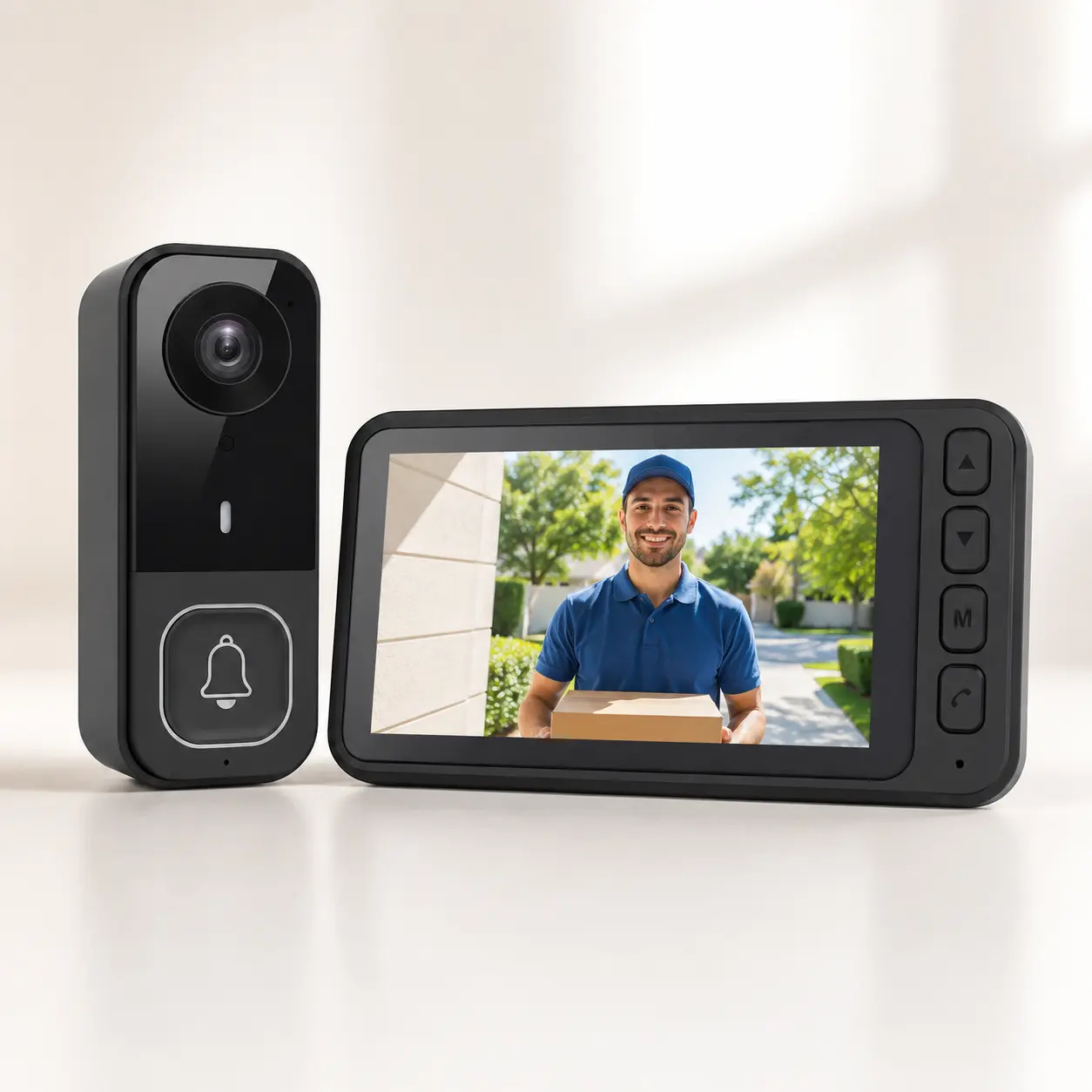 Wireless Video Doorbell Kit with 4.5in Indoor Monitor, 1080P HD Camera, No WiFi/App Required, 2-Way Talk, Night Vision, TF Card Recording, No Monthly Fees